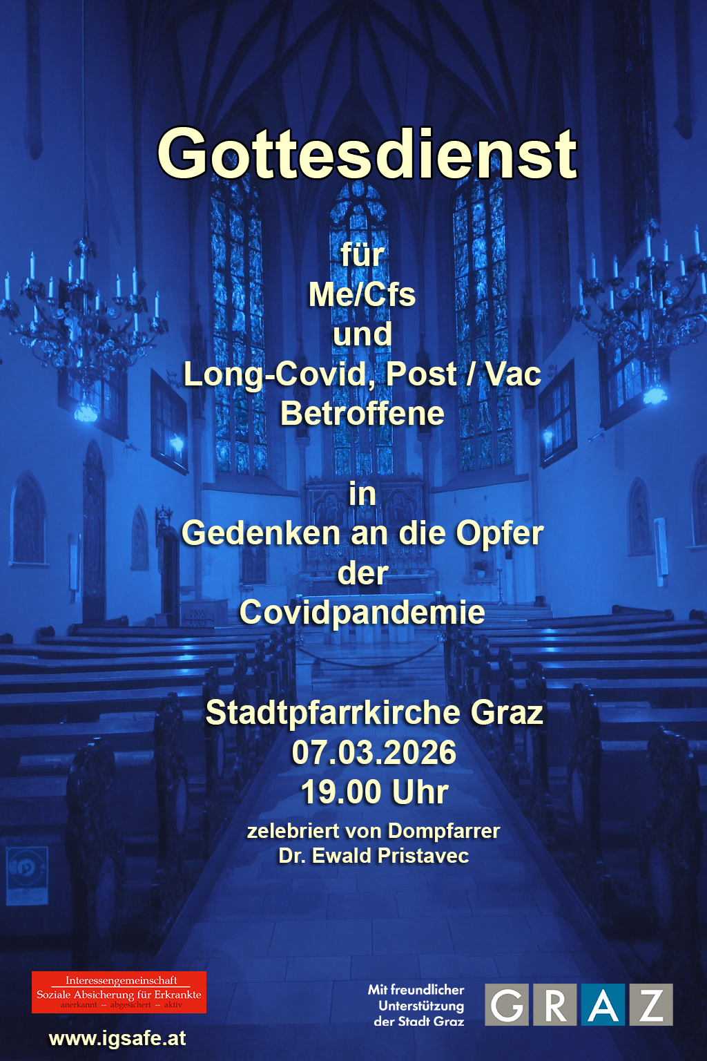 Plakat zum Gedenkgottesdienst für ME/CFS-, Long-COVID-, Post-Vac- und Post-COVID-Betroffene