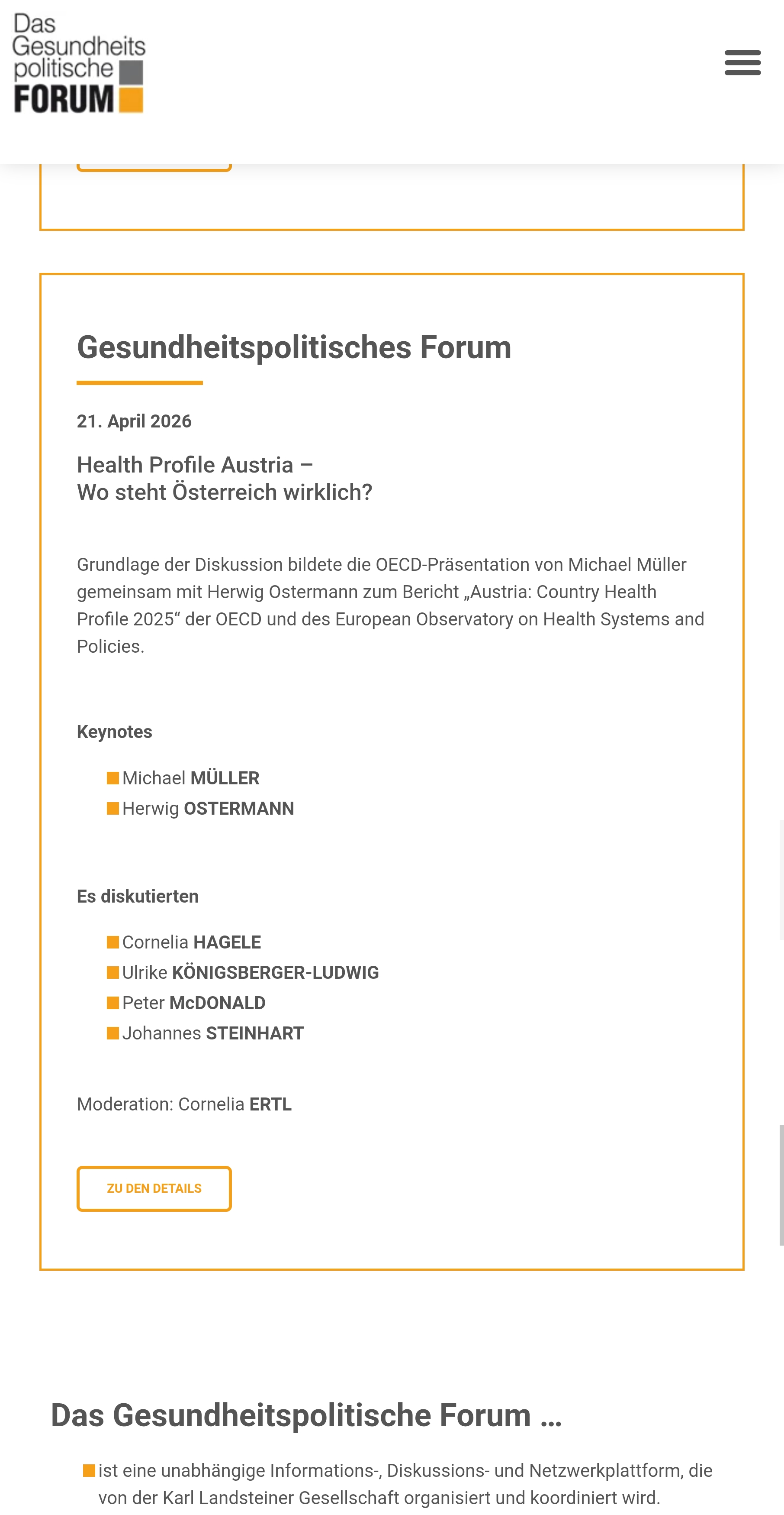 Programminformation zum Gesundheitspolitischen Forum am 21. April 2026