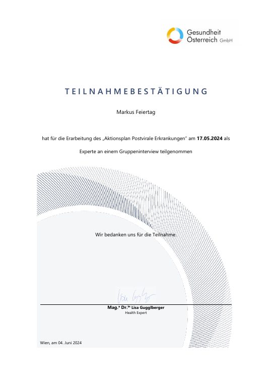 Vorschau der Teilnahmebestätigung der Gesundheit Österreich GmbH