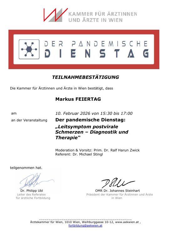 Vorschau der Teilnahmebestätigung zum Pandemischen Dienstag über postvirale Schmerzen