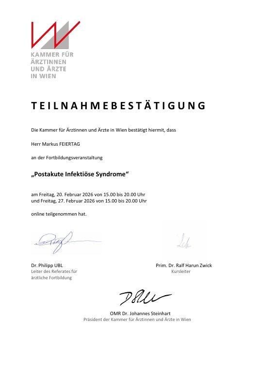 Vorschau der Teilnahmebestätigung Postakute Infektiöse Syndrome